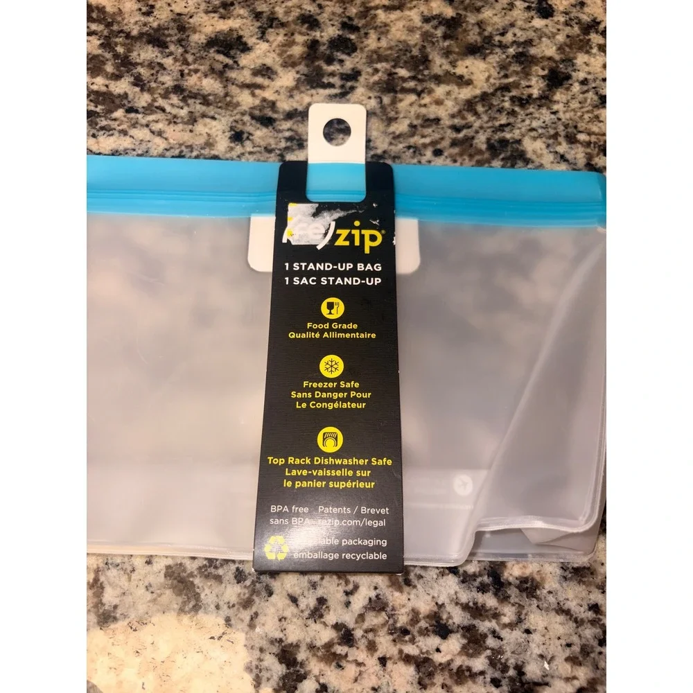 (re)zip Reusable Stand-Up Storage‎ Bag 32oz 4 Cup Blue Seal Leakproof BPA Free